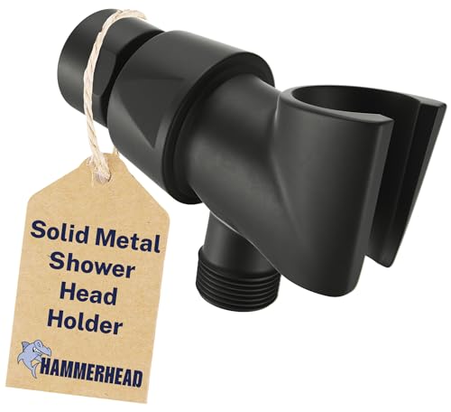 HammerHead Showers® Solid Metal Handheld Shower Head Holder - Matte Black - Adjustable Shower Wand Holder with Universal Wall Hook Bracket and Brass Pivot Ball - Hand Held Shower Head Holder
