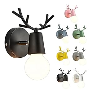 Lampada Da Parete Per Interni In Ferro A Forma Di Corna Di Cervo, Lampada Da Parete Per Camera Dei Bambini Color Macaron, Faretto Per Lampada Da Parete Per Interni In Stile Moderno Semplice (Black)
