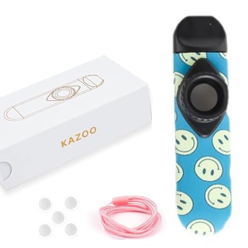Kazoo カズー 楽器 笛膜5枚付き 携帯ポーチ&首掛けストラップ付属|日本語説明書で簡単演奏|子供から大人まで 初心者でも楽しめる 音鳴らし玩具 教育楽器 ギフトに最適 (スマイリーフェイス)