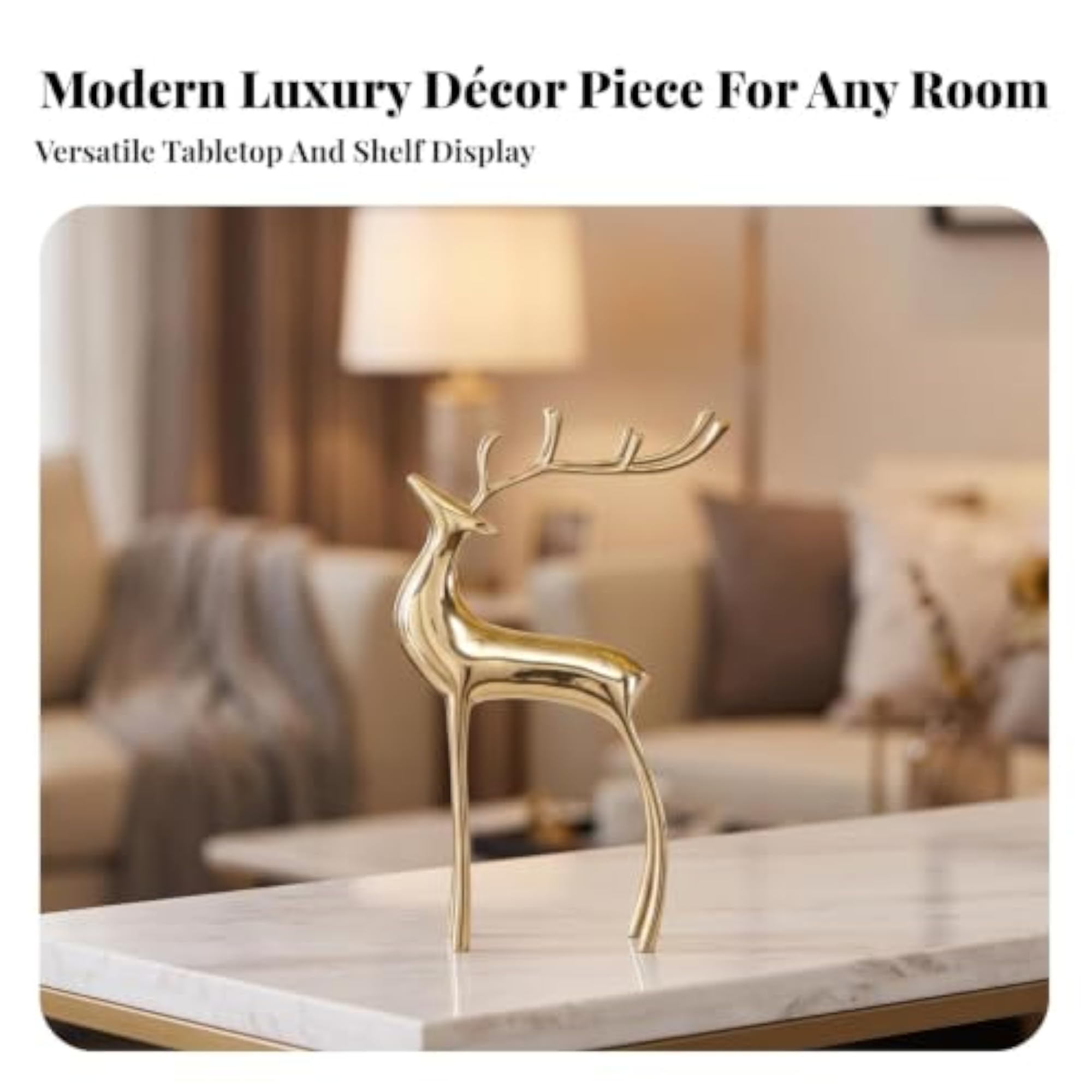 Electroplated Deer Figurines, Glossy Gold-Toned Surface