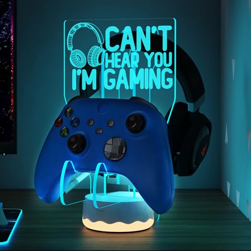 CoolGift Mart Podświetlany zestaw słuchawkowy i stojak na kontroler, 16 kolorów, światła LED 3D, gamepad, uchwyt na słuchawki z pilotem zdalnego sterowania, wieszak na kontroler gier do wszystkich