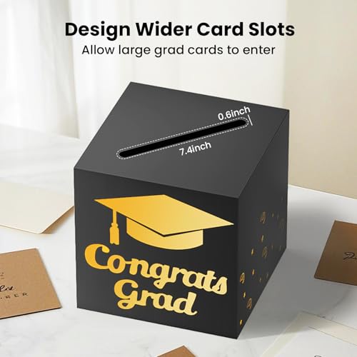 Image of OLANRUN 9 inch Graduation Card Box, Graduation Decorations 2026 - Congrats Grad Foldable Cardstock Money Box for Class of 2026 Grad Party Decor (Black)