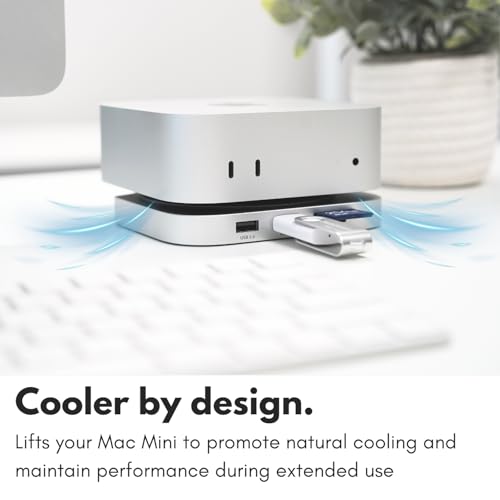 Macally Mac mini M4 Dock and Stand, Mac mini M4 Hub with NVMe/SATA SSD Enclosure, 4K HDMI 60hz, 3 USB A 10Gbps, USB C Data Port, SD Card Reader, 3.5mm Audio Jack