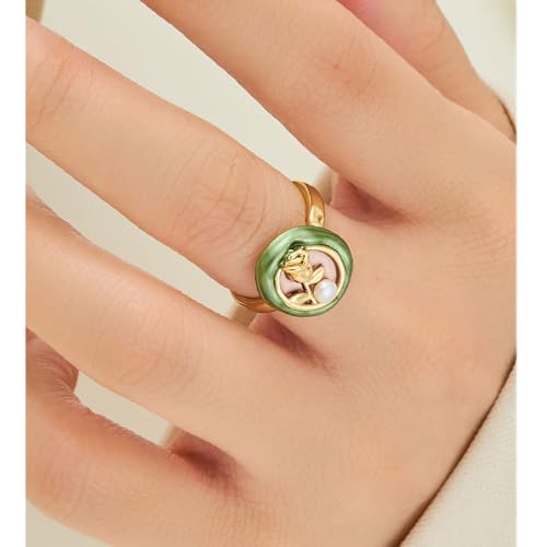 Kokoma Vintage Tulip Flower Ring for Women Pearl Floral Open Statement Ring Promsie Eternity Rings Wedding Band Adjustable Comfort Fit Fashion Jewelry2