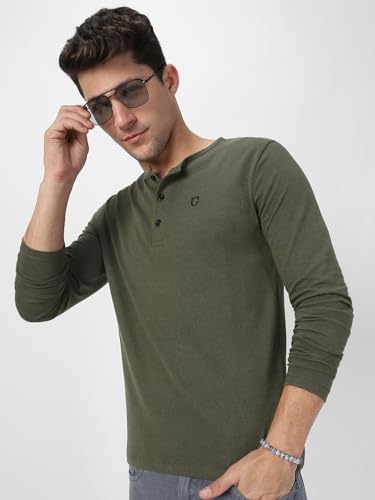 Image of Urbano Fashion Men's Solid Henley Neck Slim Fit Full Sleeve Cotton T-Shirt