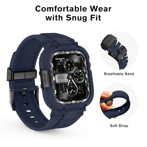 Image of amBand for Series 11 /10 Fits Apple Watch Bands Case 46mm Men, M1 Sport Durable Bumper compatible with iWatch 46 mm, Waterproof Gym Workout Accessories for Running Swimming Boating - Navy Blue