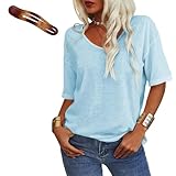 Photo Gallery tranquilm women s solid color v-neck t-shirt, fashion half sleeves tee shirts, summer soft stretch loose tops (blue,m) Photo Gallery tranquilm women s solid color v-neck t-shirt, fashion half sleeves tee shirts, summer soft stretch loose tops (blue,m)