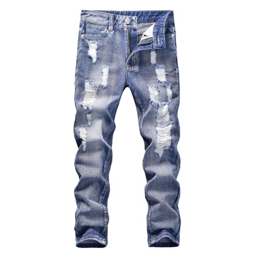 Boys Casual Jeans Trendy Slim Fit Ripped Denim Pants for Active Kids Stylish Stretch Distressed Trousers