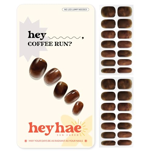 Heyhae Semi Cured Gel Nail Strips, Marble Brown, 28 pcs