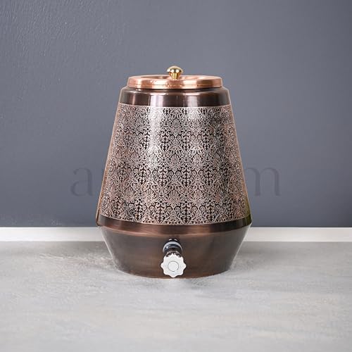 Image of Artarium Antique Design Pure Copper Dispenser 8 Liter Pure Copper Water Dispenser Matka Vessels Container Pot with Ayurvedic Health Benefits (Antique Copper Water Dispenser 8 Litre)