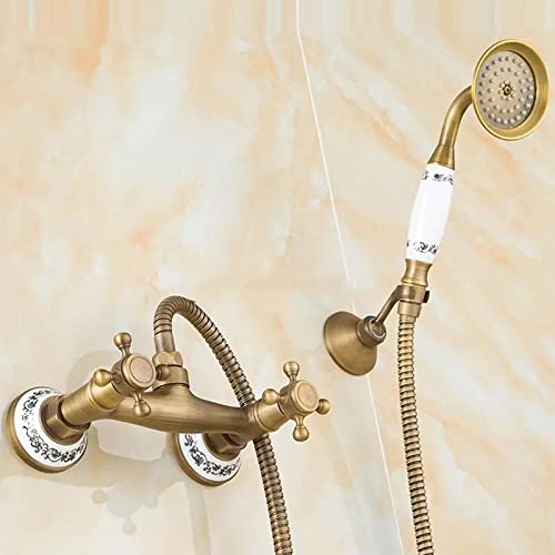 Robinet de douche en laiton antique mural avec mitigeur rétro et douchette en céramique pour bain