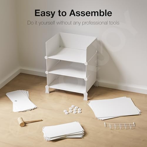 Image of BOXJOY 5 Shelf Plastic Almirah Wardrobe Racks with 5 Doors, Magnets & 5 Hook Steel Holder Clothes Storage Collapsible Foldable Multipurpose Cupboard Organizer for Baby Kids Cloth Bedroom Toys (White)