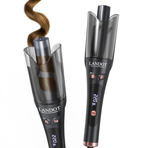 LANDOT Professional Automatic Curler - Double Rotation, Anti-Burning Design with Ceramic Barrel for Waves and Loops, 360° Swivel Cord Anti-Winding (Black)