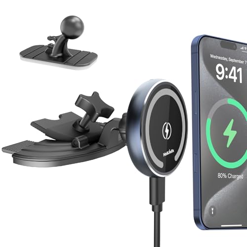 MAGJIEYX CD Slot Magnetic Car Mount Charger Work for iPhone 16-12, 3X Stable on Bumpy Roads, 99% Car/Truck-Approved, Wireless Charging Holder with 3M Dash Sticker, No Vent Block(Sedans/SUVs/Trucks)