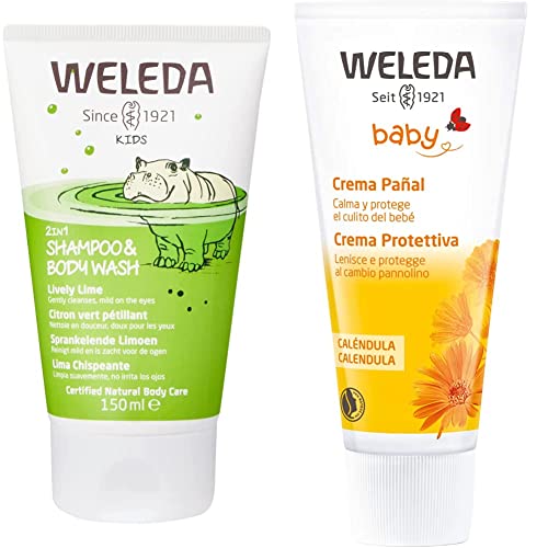 WELEDA 2 en 1 Champú y Gel de Ducha Lima Chispeante (1x 150 ml) & Crema Pañal de Caléndula (1x 75 ml) (9831EN)