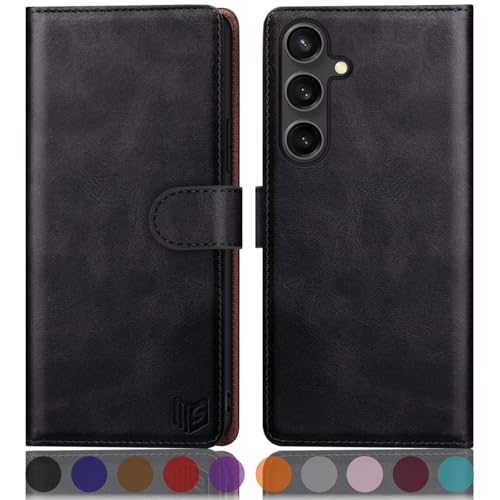 Étui portefeuille S25 Plus SUANPOT en cuir noir avec porte-cartes intégré