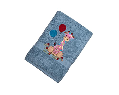 Image of SNAAN 600 GSM, Pure Combed Cotton Giraffe Towel for | Ultra Soft, Super Absorbent Luxury Bath Towel with Attractive Cartoon Animal Design for, Boys & Girls (Aqua)