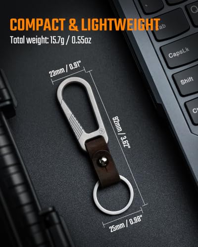Image of KeyUnity KM02 Titanium Belt Clip Carabiner Leather Keychain Holder with Removable Stainless Steel Key Ring