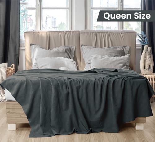 Image of Utopia Bedding 100% Cotton Thermal Blanket Smoke Gray Queen Size Soft, Lightweight, Breathable, Cozy Spring and Summer Blankets for Bed, Home Room Decor Gifts for Women and Men (90x90 Inches)