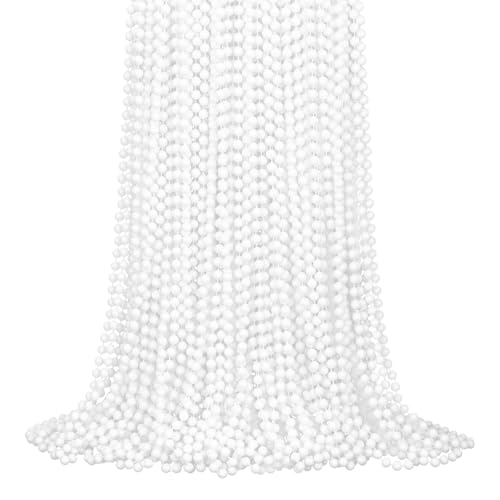 YAXINRUI 72 PCS White Mardi Gras Beads 33 White Bead Necklaces Party Costume Necklace Round Parade Throw Beads in Bulk for Mardi Gras Christmas Festive Events Party Favors