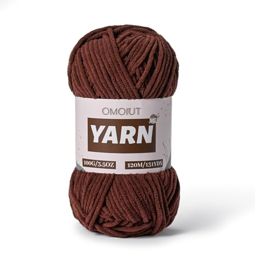 Image of Plush Chenille Chunky Crochet Yarn - Baby Yarn for Crocheting Soft - Velvet Yarns Knitting for Blankets Crafts - Fluffy Amigurumi Yarns 100g / 131yd (Dark Coffee)