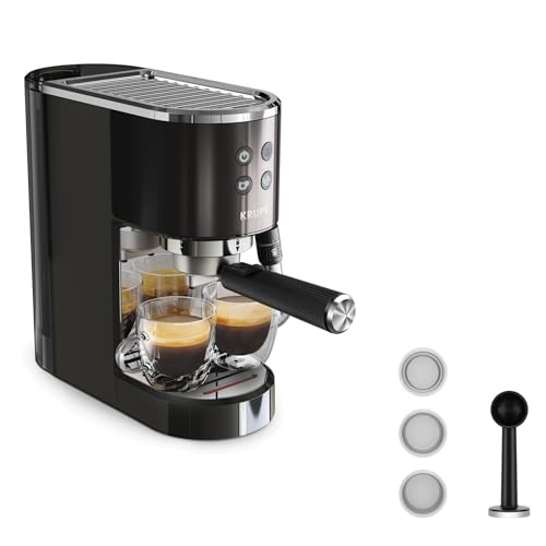 Krups Virtuoso+ Machine expresso à pompe, 15 bars, Thermoblock, Acier inoxydable, Buse vapeur, Arrêt automatique, Espresso et cappuccino, Qualité digne d&rsquo;un barista, Buse vapeur XP444G10