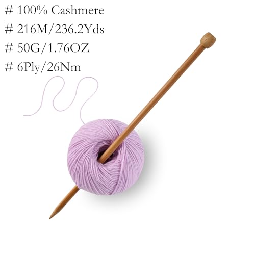 100% Inner Mongolian Cashmere Yarn, 6-Ply Luxurious and Soft Yarn for Hand Knitting & Crocheting (Light Purple,3 Balls)