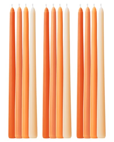 Viyffo 12 Inch Orange Taper Candles Set of 12 Unscented Smokeless Long Tall Tapered Candle for Candlesticks Sticks Wedding Advent Home Decor Dinner Christmas