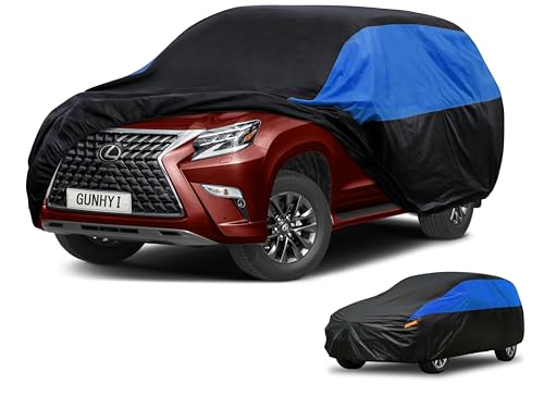 Image of GUNHYI Waterproof SUV Full Car Cover Custom Fit Lexus GX GX460 GX470 | All‑weather Outdoor sun /rain /dust /snow /wind /UV protection, breathable lightweight fabric, black‑blue design, storage bag.