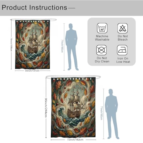 Rideau de douche extra long 183x243 cm en polyester imperméable vagues d'automne - 4