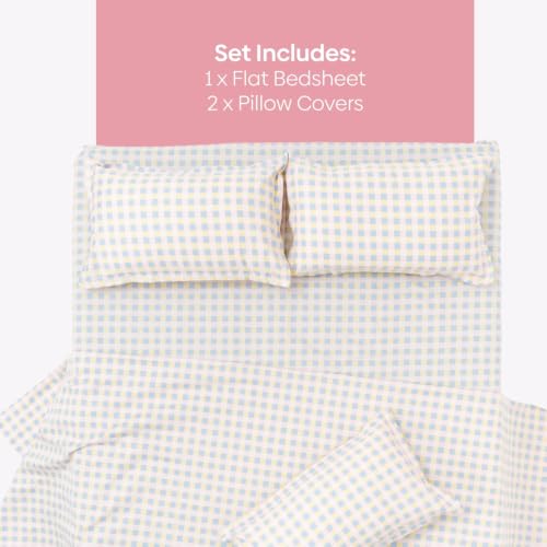 Image of Haus & Kinder Double Bed Bedsheet 90 x 100 | 186 TC Pure Cotton Bed Sheet Double Bed with 2 Pillow Covers | Queen Size Bed Sheet | Awairo Check Soft Pastel