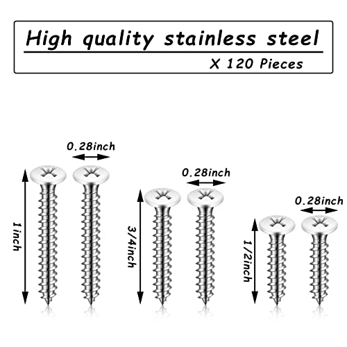 Giegxin 120 Piezas Tornillos de Cabeza Blanca, Tornillos Autorroscantes de Madera de Acero Inoxidable para Trabajo en Pared, 3 Tamaños (1/2 pulgada, 3/4 pulgada, 1 pulgada) miniatura 2