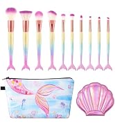 Mermaid Makeup Brushes Set - 12 PCS Make Up Brushes Kids Makeup Brushes Kit with Cosmetic Bag Mir...