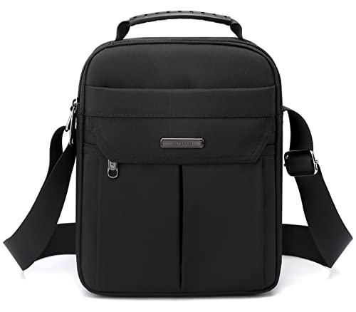 Men's Shoulder Bag Nylon Crossbody Bag Waterproof Casual Black Messenger Bag for Work School Travel