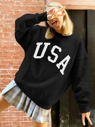 Image of Langwyqu Women's Oversized Sweatshirt Los Angeles California Crewneck Long Sleeve Casual Loose Pullover Tops