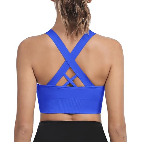 Leversic Reggiseno Sportivo da Donna Top Sportivo Donna Top Fitness Donna Reggiseno Imbottito Palestra Donna Senza Ferretto Reggiseni Push Up per Yoga Jogging Gym Blu Reale M
