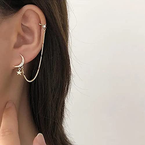 Women Earring With Cuff Chain For Girls Ear Clips Ear Wraps Cuff Earrings Dangle Earrings Helix Cartilage Clip On Christmas Jewelry Gift For Her(1 Piece) #TOP4