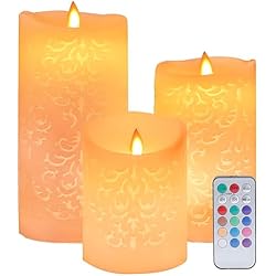 MULEVIP Vela Sin Llama Patrón Hueco,3 Luces LED de Vela Control Remoto,con Control Remoto Y Temporizador para Decoración de Fiesta en Casa Regalos del Festival del Banquete De Boda del Hogar