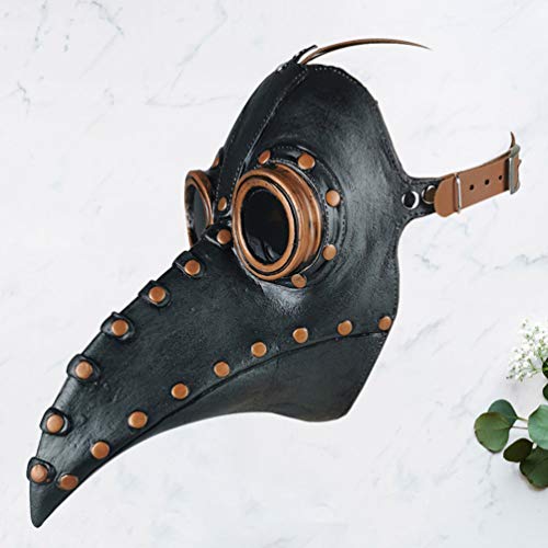 KESYOO – Máscara de bico medieval de couro sintético para o Dia das Bruxas, Pregos de cobre preto, 3