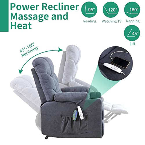 Obbolly Power Lift Recliner Chair For Elderly, Massage Chair Recliner With Heat, Linen Fabric Lazy Sofa Chairs With Cup Holders, Usb, Side Pockets For Living Room #TOP3