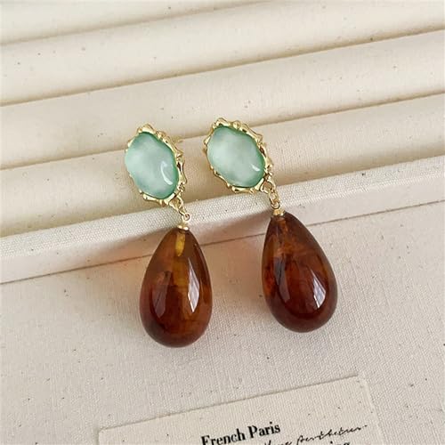 Vintage Amber Teardrop Dangle Earrings for Women Girls Hypoallergenic Lightweight Big Waterdrop Resin Statement Drop Dangling Stud Earrings Antique Holiday Birthday Theme Party Jewelry Gifts 6
