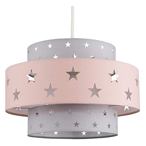 MiniSun | Modern Pink and Dark Grey Cut Out Star Design Ceiling Light Shade Cover