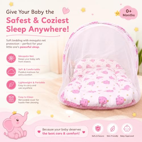 Image of Mommers Baby Mosquito Net for Bed | Foldable Portable Infant Mosquito Net with Breathable Mesh & Zipper | Protection from Mosquitoes & Insects 0 to 6 Months