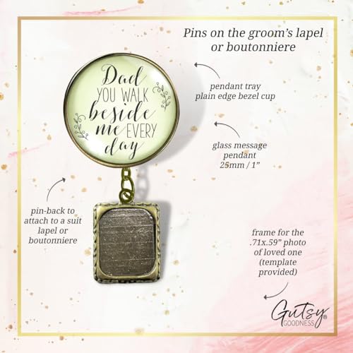 Gutsy Goodness Customizable Father Memory Groom'S Wedding Boutonniere Lapel Pin Photo Frame Charm - Personalize Bronze Memorial Brooch Handmade Dad Cream Glass Pendant - Message Card & Gutsy Goodness Gift Box thumb #5