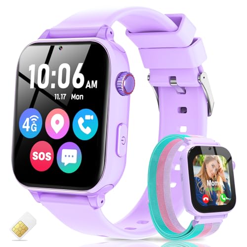 Image of 4G Kids Smart Watch with GPS Tracker, Video Call & Texting, Smart Watch for Kids with SIM Card, SOS, School Mode, HD Camera, Pedometer, Kid Watch Gift for Boys Girls Age 4-12, Violet