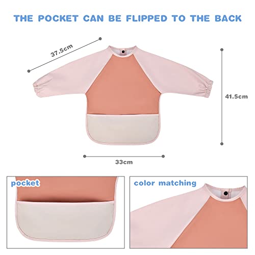Vicloon Baby Weaning Bibs, PU Feeding Bibs With Long Sleeves, Waterproof Toddler Bibs Easy to Clean - Image 2