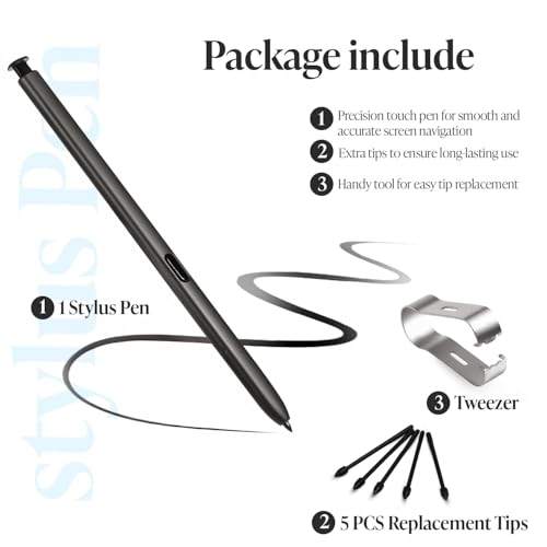 Image of AutoStory Replacement Stylus Pen /S Pen Compatible with Samsung Galaxy S24 Ultra Without Bluetooth with 5 Extra Tips /Nibs and tweezer (Black)