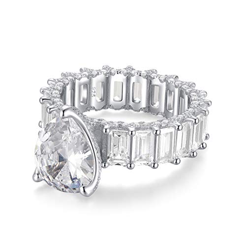 S925 Sterling Silver Ring Pear-Shaped CZ Cubic Zirconia or Gold-Plated Sterling Silver Princess Square Cut Ring, Gift Engagement Wedding Ring3