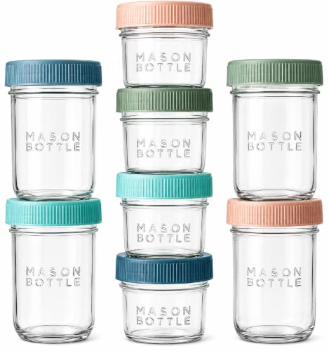 Image of Mason Bottle Glass Breastmilk Storage Jar Set with Lids, 8-Pack, 4oz & 8oz | Baby Glass Jar Set with Airtight Leakproof Lids, Freezable Breast Milk Storage Jars, Baby Food Storage Containers, Deep Ocean
