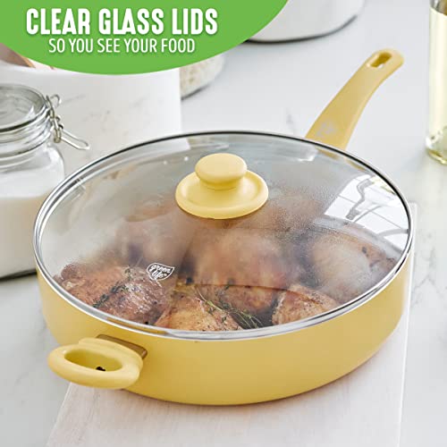 Image of Greenlife Soft Grip Healthy Ceramic Nonstick, 5QT Saute Pan Jumbo Cooker with Helper Handle and Lid, PFAS-Free, Dishwasher Safe, Yellow